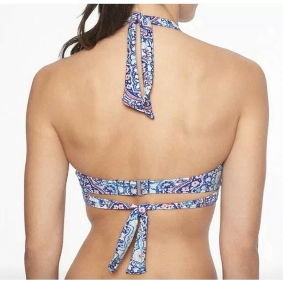 Athleta Blue Print Monaco Bra Cup Wrap Bikini Halter Swim Top  38 b/c - Picture 7 of 7